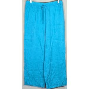 Elie Tahari Linen Wide Leg Cropped Pants Light Blue XL TG